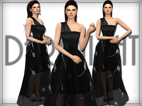  The Sims Resource: One Shoulder Tulle Gown by DarkNighTt
