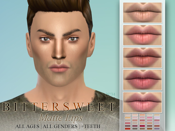  The Sims Resource: Bittersweet   Matte Lipstick 30 Colors by Pralinesims
