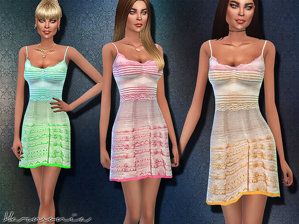 The Sims Resource: Silvery Multicolor Crochet Knit Dress by Harmonia