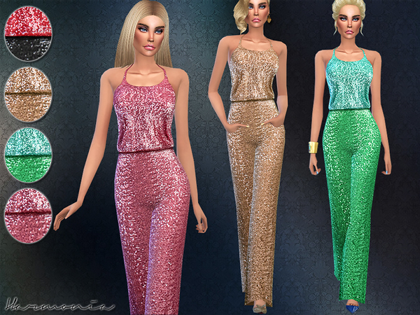  The Sims Resource: Wide leg Pants Sequined Jumpsuit by Harmonia