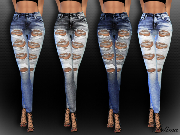  The Sims Resource: High Waisted Realistic Ripped Jeans by Saliwa