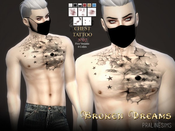  The Sims Resource: Chest Tattoo N02   Broken Dreams by Pralinesims