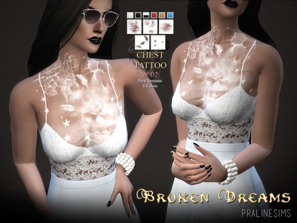  The Sims Resource: Chest Tattoo N02   Broken Dreams by Pralinesims