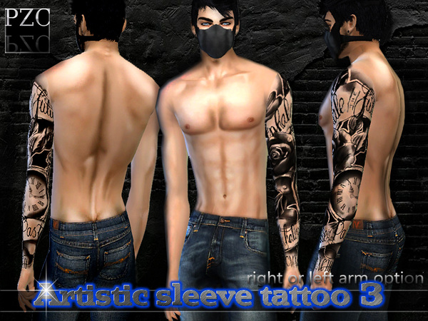  The Sims Resource: Artistic Full Sleeve Tattoo 3 by Pinkzombiecupcakes