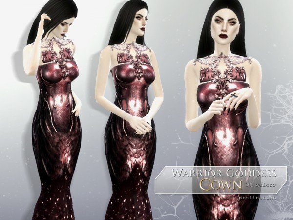  The Sims Resource: Warrior Goddess Gown   2 Versions by Pralinesims