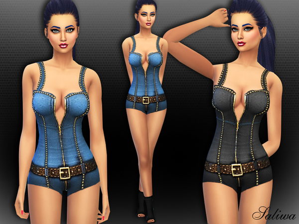  The Sims Resource: Glamour Denim Jumpsuit by Saliwa