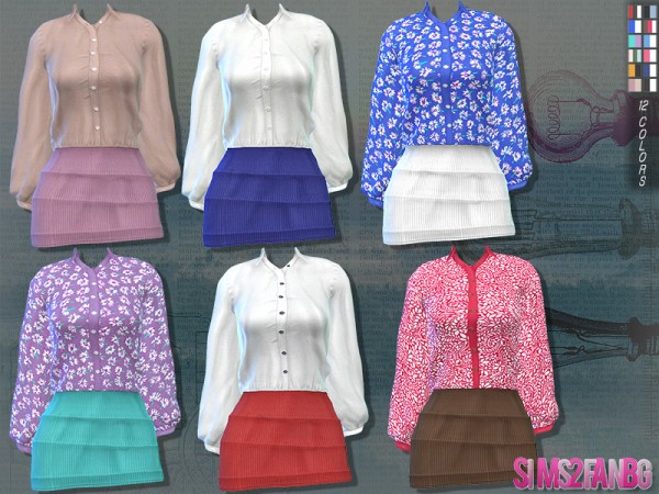  The Sims Resource: 89   Mini skirt and shirt by sims2fanbg