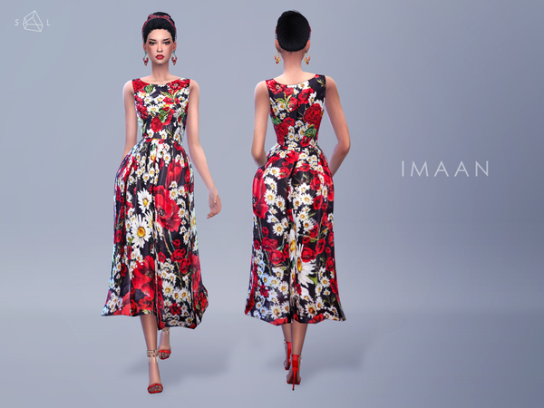  The Sims Resource: Poppy Print Dress   IMAAN by Starlord