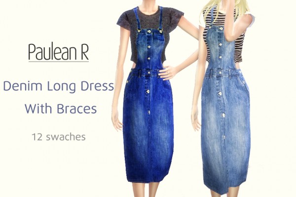 Paluean R Sims: Denim Long Dress With Braces