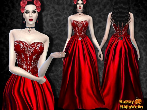  The Sims Resource: Draculas Bride Dress for Halloween by Pinkzombiecupcake