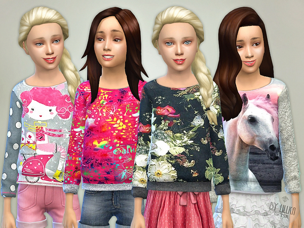  The Sims Resource: Printed Sweatshirt for Girls P05 by lillka