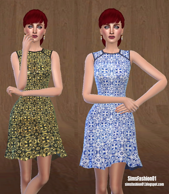  Sims Fashion 01: Geometric Print Dress