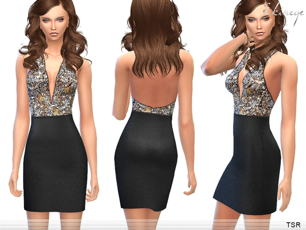  The Sims Resource: Sequin Halter Dress by Ekinege