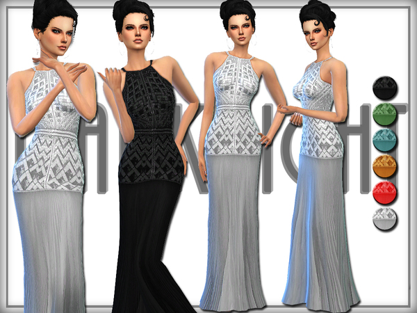  The Sims Resource: Embellished Pleated Silk Chiffon Gown by DarkNighTt