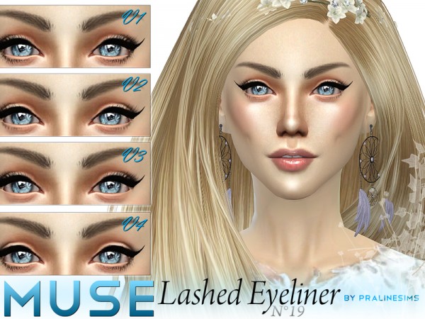  The Sims Resource: Muse   Lashed Eyeliner 4 Styles   N19 by Pralinesims