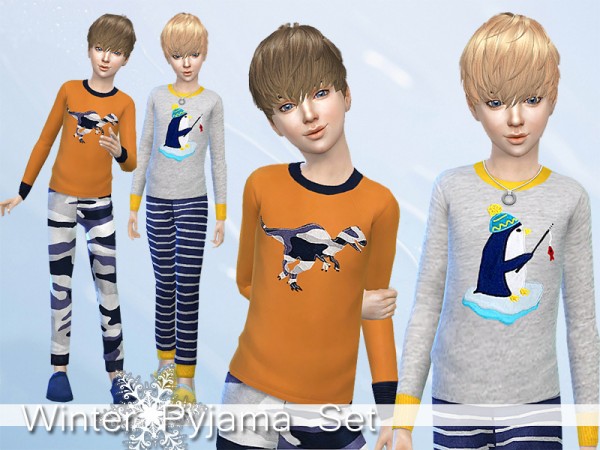  The Sims Resource: Winter Pyjama Set for Boys by Pinkzombiecupcake