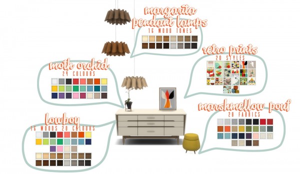  Simsational designs: Mid Century Eclectic Object Set