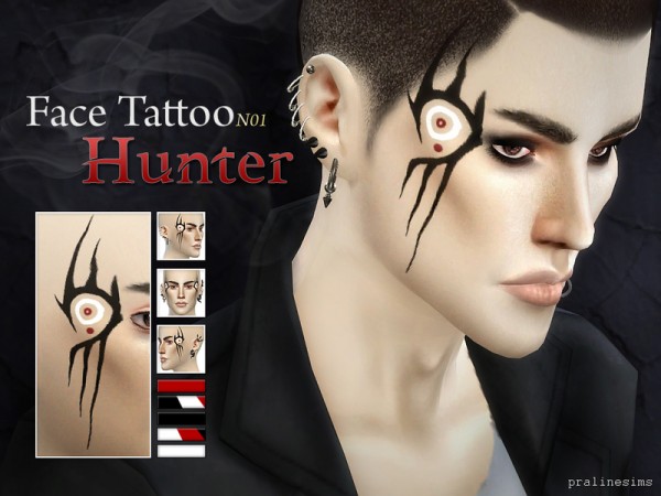  The Sims Resource: Face Tattoo Hunter N01 by PralineSims