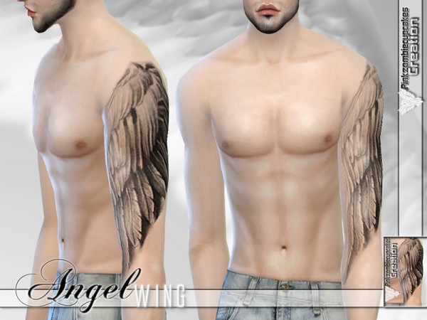  The Sims Resource: Angel Wing Half Sleeve Tattoo by Pinkzombiecupcake
