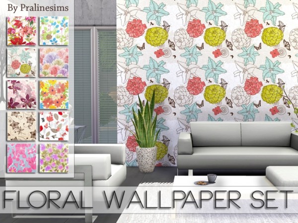  The Sims Resource: Floral Wallpaper Set by Pralinesims