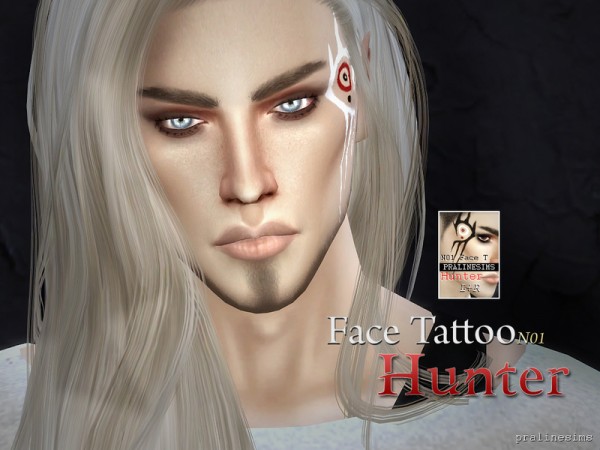  The Sims Resource: Face Tattoo Hunter N01 by PralineSims