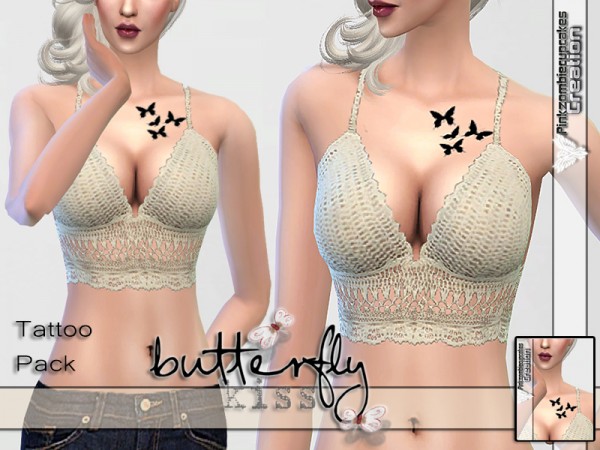  The Sims Resource: Butterfly Kiss Tattoo Pack by Pinkzombiecupcake