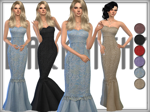  The Sims Resource: Strapless Lace Tulle Gown by DarkNighTt