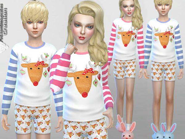  The Sims Resource: Reindeer Pyjama Winter Set by Pinkzombiecupcakes
