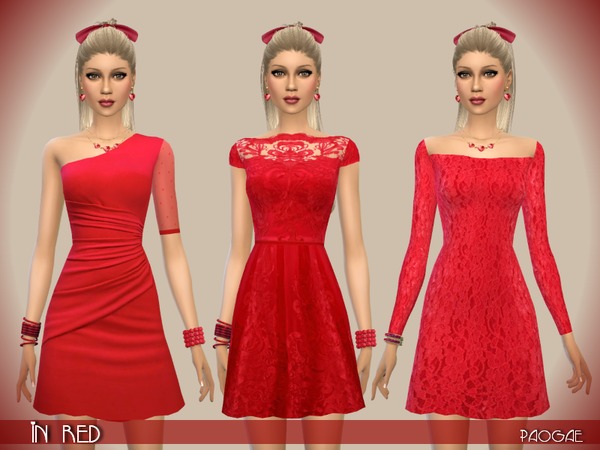  The Sims Resource: InRed dress by Paogae