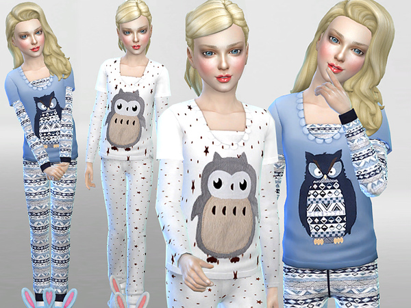  The Sims Resource: Winter Owl Pyjama Set  by Pinkzombiecupcake