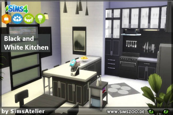  Blackys Sims 4 Zoo: Black and White Kitchen by SimsAtelier