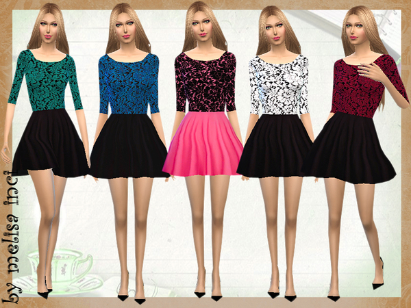  The Sims Resource: Color Block Lace Dress by melisa inci