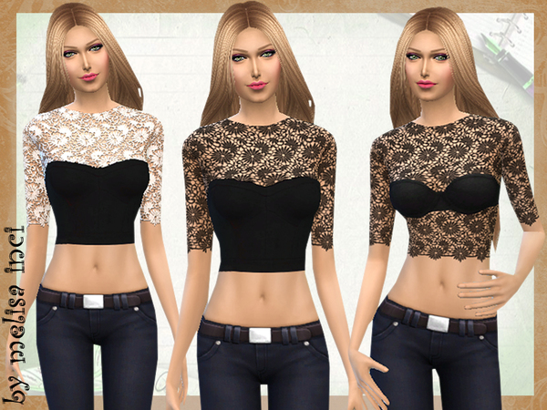  The Sims Resource: Black Full Lace Tops by melisa inci