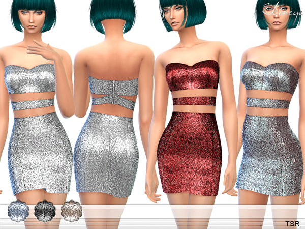  The Sims Resource: Metallic Two Piece Cut Out Dress by Ekinege