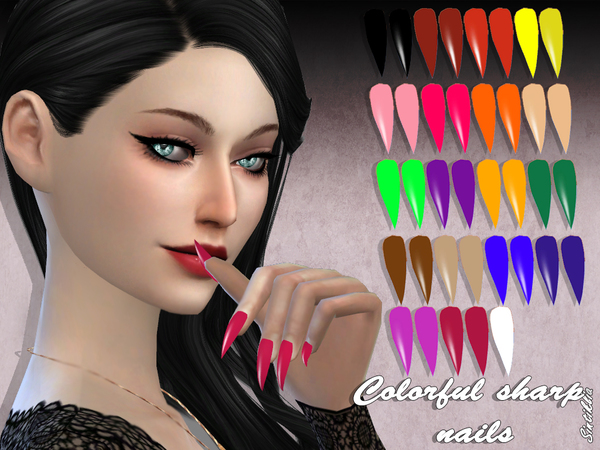  The Sims Resource: Colorful sharp nails by Sintiklia