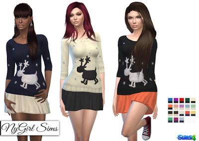  NY Girl Sims: Reindeer Holiday Sweater with Skirt