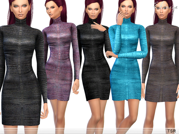  The Sims Resource: Turtleneck Knit Dress by Ekinege