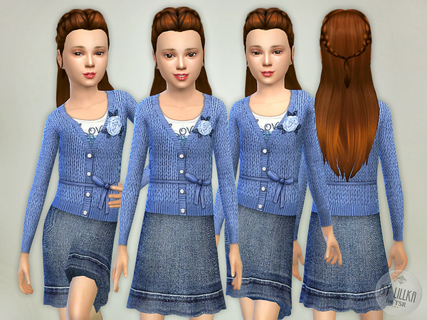  The Sims Resource: Blue Wool Sweater with Denim Skirt by lillka