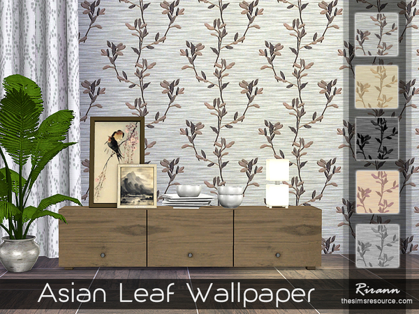  The Sims Resource: Asian Leaf Wallpaper by Rirann