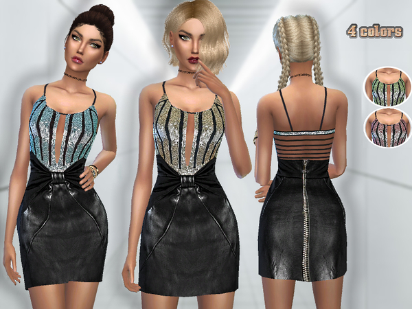  The Sims Resource: Sequin & Leather Dress by Puresim