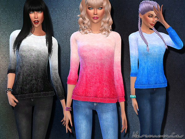  The Sims Resource: Ombre Fluffy Mohair Sweater by Harmonia