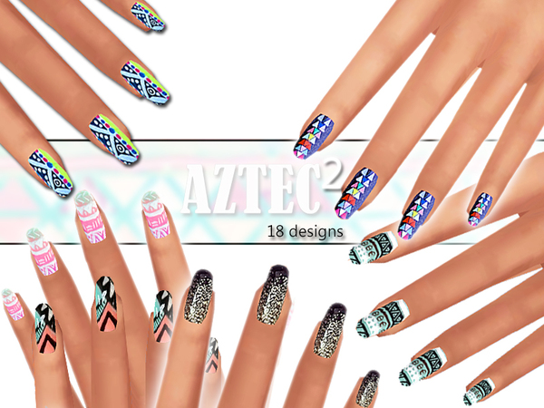  The Sims Resource: Winter Aztec Nails Pack 02 by Pinkzombiecupcake