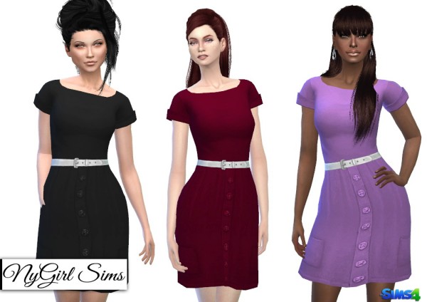  NY Girl Sims: White Belted Button Down Sundress