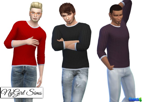  NY Girl Sims: Ribbed Sweater with White Undershirt