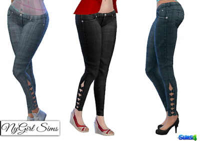  NY Girl Sims: Textured Denim Skinny Jeans with Half Leg Bow