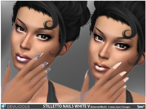  The Sims Resource: Stiletto Nails White V by Devilicious