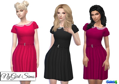  NY Girl Sims: Lace Collar Belted Sundress
