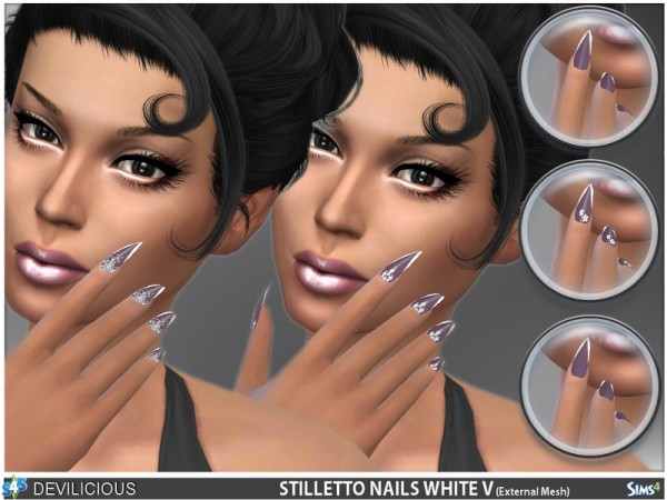  The Sims Resource: Stiletto Nails White V by Devilicious