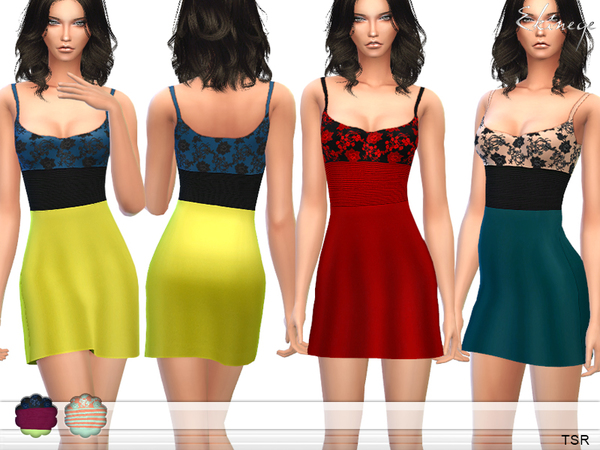 The Sims Resource: Floral Lace Panel Dress by Ekinege