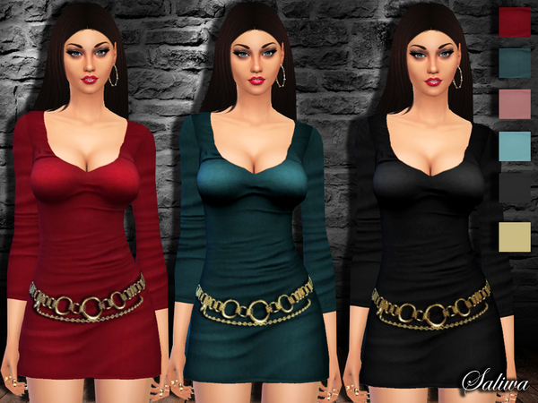  The Sims Resource: Ashley Long Sleeve Fit Dress by Saliwa